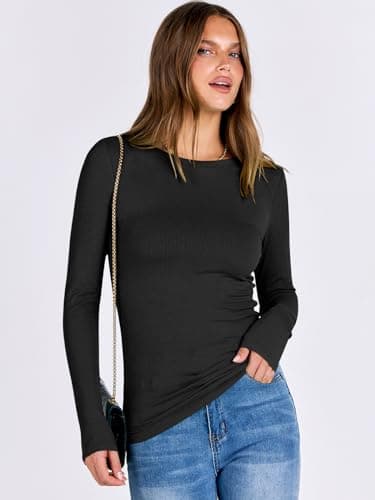 ANRABESS Women Long Sleeve Shirts Rib Knit Slim Fit Tops Basic Tee 2025 Fall Outfits Casual T-Shirt Underscrubs Layer Clothes Black X-Large - Image 4