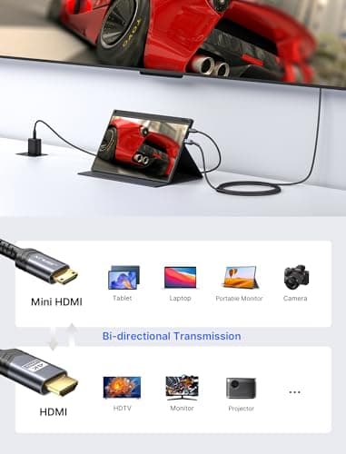 JSAUX Mini HDMI to HDMI Cable 6FT, [Aluminum Shell, Braided] High Speed 4K 60Hz HDMI 2.0 Cord, Compatible with Camera, Camcorder, Tablet and Graphics/Video Card, Laptop, Raspberry Pi Zero W -Grey - Image 5