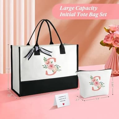 TRSODD Birthday Gifts for Women Mothers Day Gifts for Mom Wife Grandma Daughter Sister Teacher Tote Bag and Makeup Bag Set R - Image 8