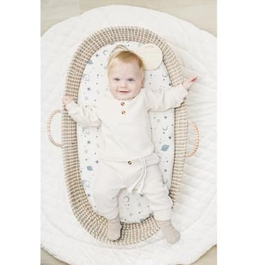 Konssy 2 Pack Muslin Bassinet Sheets for Baby Boy, 100% Cotton Soft Breathable Bassinet Mattress Sheets Fit for Hourglass Oval Cradle Rectangle Mattress (Star,Blue) - Image 2