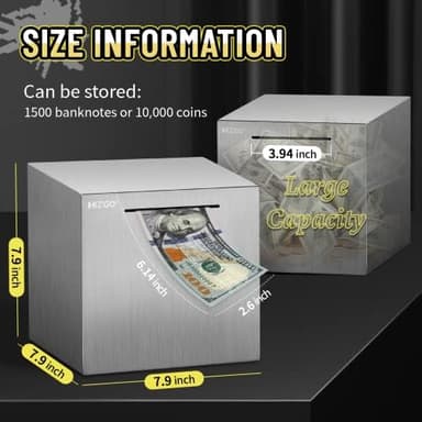 hizgo Piggy Bank for Adults Stainless Steel Savings Bank to Help Budget and Save Must Break to Access Money（7.9 inch） - Image 2