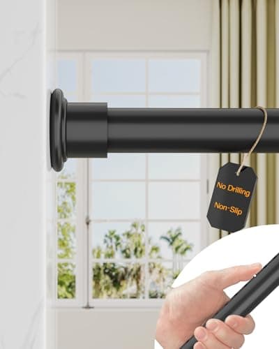 ALLZONE Tension Curtain Rod for Window, 83-123 Inches, Heavy Duty Curtain Rods No Drilling, Non-Slip Bathroom Shower Tension Rod, Renter Friendly, Adjustable, Spring Loaded, Extra Long, Black - Image 1