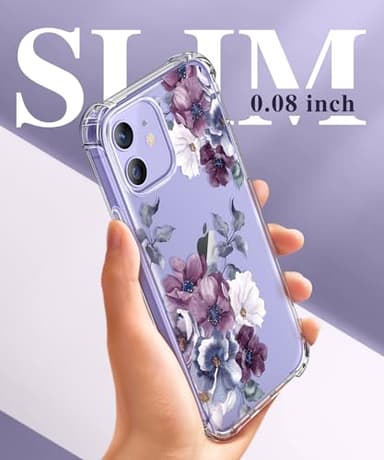 GVIEWIN for iPhone 12 Case and iPhone 12 Pro Case with Screen Protector + Camera Lens Protector, Clear Flexible TPU Shockproof Cover Women Girls Flower Pattern Phone Case 6.1 (Morning Glory/Purple) - Image 6