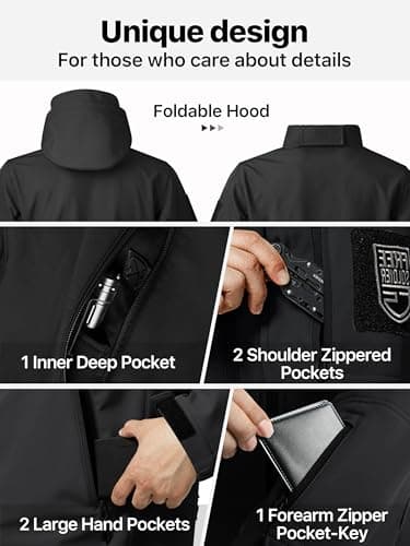 FREE SOLDIER Men's Outdoor Waterproof Soft Shell Hooded Military Tactical Rain Jacket (Black, L) - Image 6