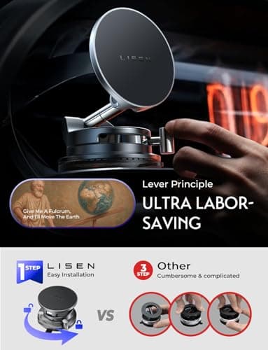 LISEN 15W Magsafe Car Mount Charger，[Lever Lock] Suction Cup Phone Holder, [More Portable＆Flexible] 360° Vacuum Magnetic Car Phone Holder Charger Wireless for iPhone 17 Pro Max Air 16 15 14 13 12 - Image 4