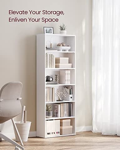 VASAGLE CUSTOS Collection - Bookshelf, 6-Tier Bookcase, Book Shelf, Open Storage Shelf, 9.4 x 23.6 x 63.3 Inches, for Living Room, Home Office, Dinning Room, Cloud White ULBC166T14 - Image 4
