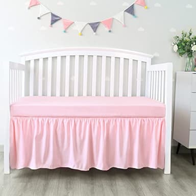 Crib Skirt Pleated Dust Ruffle Pink Nursery Room Decor for Girls Boys Crib Toddler Bedding 14" Drop fit Standard Crib Toddler Bed Skirts Machine Washable - Image 1