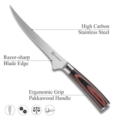 KEEMAKE Boning Knife 6 Inch, Super Sharp Fish Fillet Knife, High Carbon Stainless Steel Deboning Knives, Professional Boning Knives for Meat Cutting Poultry, Pakkawood Handle with Gift Box - Image 4