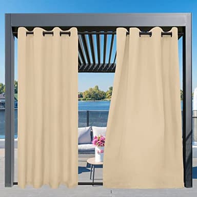 Easy-Going Outdoor Curtains Waterproof Windproof Weatherproof Curtain for Patio, Cabana, Porch, Pergola and Gazebo, Grommet Top and Tab Bottom Drape, 1panel, 54x96 inch, Beige - Image 4