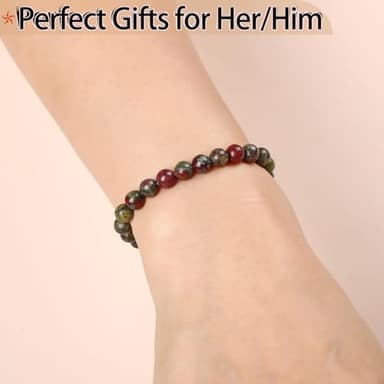 QOGIR Dragon Bloodstone Bracelet - Courage Bracelet for Women Men - Handmade Natural Gem Stone Beaded Stretch Elastic Healing Bracelets 6mm - Image 4