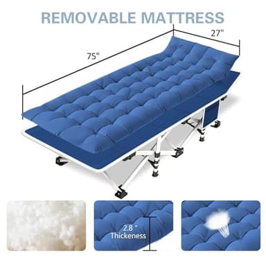 GETOVIN 2 Pack Camping Cot with Mattress Comfortable Cots for Sleeping Sleeping Cot Folding Cot Double Layer Oxford Heavy Duty Camping Bed with Carry Bag for Home Office Nap Outdoor Travel - Image 3