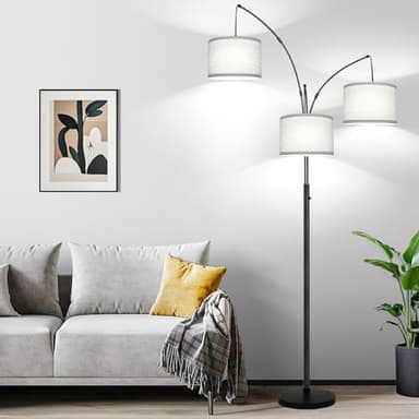 Dimmable Floor Lamp, 3 Lights Arc Floor Lamps for Living Room, Modern Tall Standing Tree Lamp with Gray Linen Shade & Heavy Base, Large Floor Lamp for Bedroom Office, 3x1000 LM LED Bulbs Included - Image 8