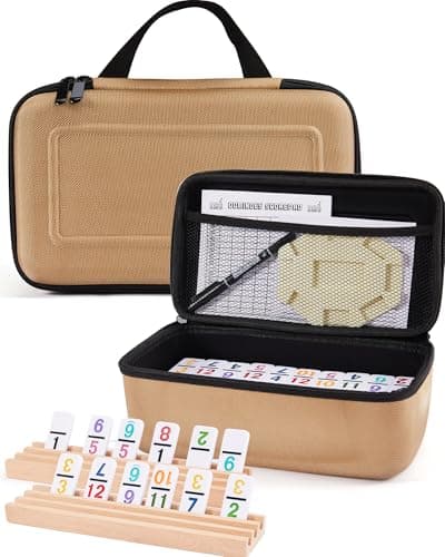 KAILE Mexican Train Dominoes Set with Numbers, Double 12 Dominoes Set with 4 Wooden Trays/Racks, 91 Tiles Colored Dominoes Train Games for Family Night, Travel, Party - Image 1