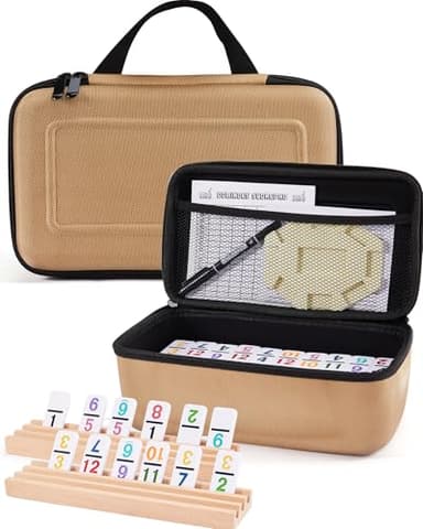 KAILE Mexican Train Dominoes Set with Numbers, Double 12 Dominoes Set with 4 Wooden Trays/Racks, 91 Tiles Colored Dominoes Train Games for Family Night, Travel, Party - Image 1