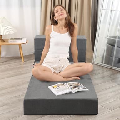 LOVMOC Folding Sofa Bed, High-Density Memory Foam Sofa Bed with a Fluffy Pillow, Floor Couch Guest Bed, Single Size, Dark Grey - Image 7