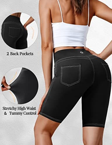 VOOVEEYA 5"/8" High Waisted Yoga Biker Shorts with Pockets for Women - Butt Lifting Workout Spandex Booty Gym Shorts(Black-XL) - Image 6