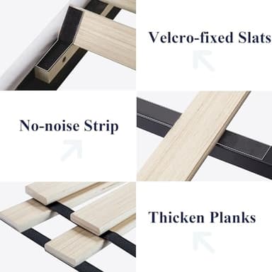 Allewie Queen Bed Frame/Velvet Upholstered Bed Frame with Vertical Channel Tufted Headboard/Strong Wooden Slats/Platform Bed Frame/Mattress Foundation/Box Spring Optional/Easy Assembly/White - Image 7