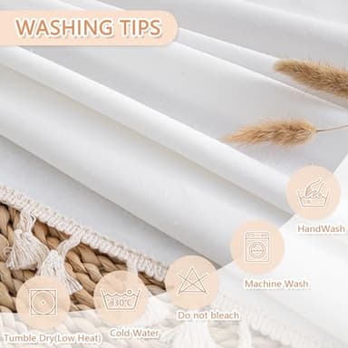 MYSKY HOME White Table Cloth Rectangle, Rectangular Table Cloth, Wrinkle Resistant, Waterproof Tablecloth, Washable Farmhouse Tablecloths, Table Cloths with Tassels for Kitchen Dining, 55"X102" - Image 3