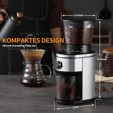 Ollygrin Burr Coffee Grinder, Electric Conical Coffee Bean Grinder With 30 Adjustable Grind Settings For 2-12 Cups, Sliver & Black - Image 8