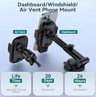 Phone Holders for Your Car [Ultra-Durable Suction] Cell Phone Car Mount for Dashboard Windshield Air Vent Universal Automotive Accessories Car Mount Cradles Fit for iPhone Android Smartphones - Image 4