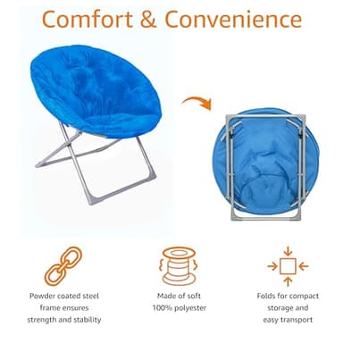 Amazon Basics Faux Fur Saucer Shaped Chair with Foldable Metal Frame, Blue, 32.3"D x 27.2"W x 32.3"H - Image 4