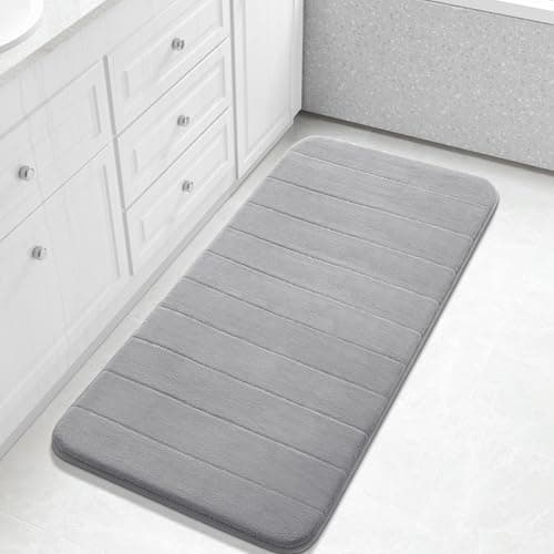 Yimobra Long Bath Mat 44"x24", Super Soft Quick Dry Memory Foam Bathroom Rug, Water Absorbent, Non Slip Backing Machine Washable for Tub Shower, Thick Comfort Support, Gray - Image 1