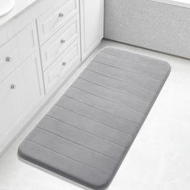 Yimobra Long Bath Mat 44"x24", Super Soft Quick Dry Memory Foam Bathroom Rug, Water Absorbent, Non Slip Backing Machine Washable for Tub Shower, Thick Comfort Support, Gray - Image 1