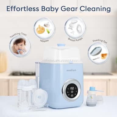MOMFANN Baby Bottle Washer-19 Min Rapid Wash, Sterilizer and Dryer, All-in-One Cleaner, Bottles,Pump Parts & Baby Essentials for New Parents Gift - Replaces Hand Washing, Baby Blue - Image 4