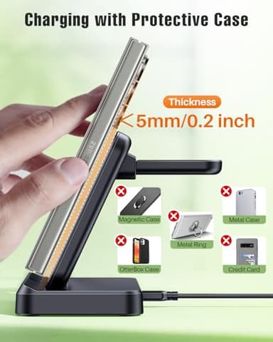 LK Wireless Charger for Samsung Charging Station Foldable Watch Charger for Galaxy Watch Ultra 7 6 Classic 5/4/3, Z Flip Fold 6/5/Galaxy S25 Ultra/S24/S23/S22/S21/Note20, Galaxy Buds3 Pro - Image 6