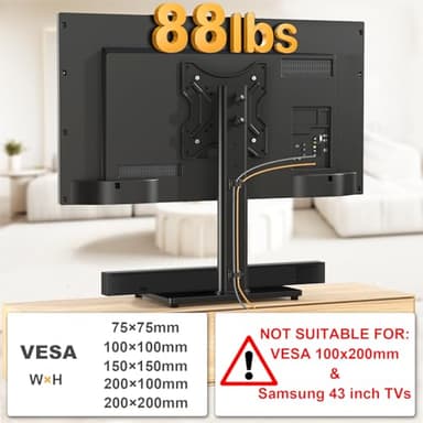 TVON Universal TV Stand Base, Swivel Table Top TV Stand for 20-43 inch TVs/Monitors with 4 Level Height Adjustment and Tempered Glass Base, Holds up to 88 Lbs, VESA 200x200mm - Image 6