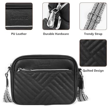 Horsecret Small Crossbody Purse Quilted Crossbody Bag for Women Small Shoulder Handbag Black - Image 5
