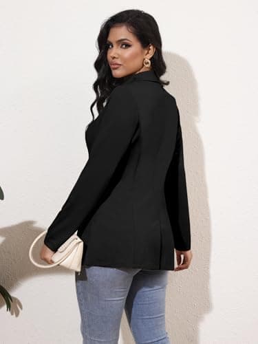 Genhoo Womens Casual Long Sleeve Cardigan Work Solid Color Knit Blazer with Zip Pockets Black M - Image 5