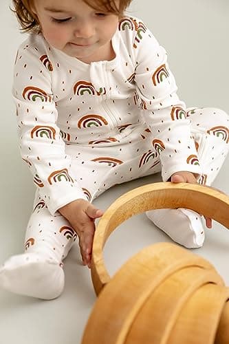 O2 BABY Baby Boys Girls Organic Cotton Zip Front Sleeper Pajamas, Footed Sleep 'n Play（12-18 Months, Rainbow & Orange） - Image 3