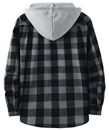 ZITY 3 Pack Men's Flannel Hoodie Shirts Long Sleeve Casual Vintage Button Down Plaid Shirt Jacket with Pocket Deepbluebeige Navy White XX-Large - Image 2