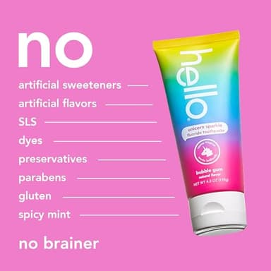 hello Unicorn Sparkle Kids Toothpaste with Fluoride, Bubble Gum Toothpaste, 4.2 Oz Tube (Pack of 3) - Image 6