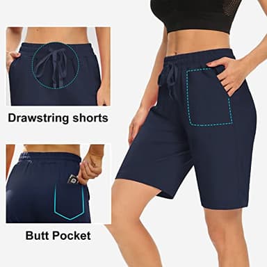 DIBAOLONG Womens Yoga Shorts Loose Comfy Drawstring Lounge Bermuda Shorts with 3 Pockets Navy 2XL - Image 3