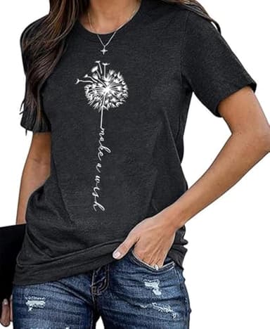 Dandelion Shirt for Women - Cute Wildflower Short Sleeved Tops, Summer Flower T-Shirt for Leisure & Outdoor Casual Wear - Image 1