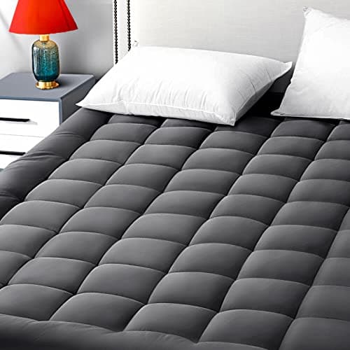 EASELAND Full Size Mattress Pad Pillow Top Cover Quilted Fitted Protector Cotton Top 8-21" Deep Pocket Cooling Mattress Topper (54x75 Inches, Dark Grey) - Image 1
