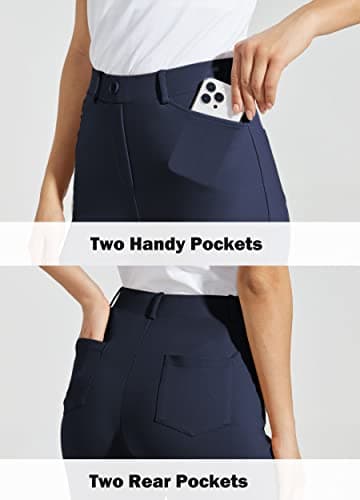 Willit 28" Women's Yoga Dress Pants Bootcut Stretch Work Slacks Office Business Casual Pants Belt Loops 4 Pockets Petite Navy Blue S - Image 4