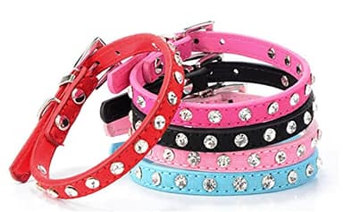 Dog Collar Crystal Bling Rhinestone pu Leather Puppy Cat Collars Necklace Neck Strap (Pink, S) - Image 7