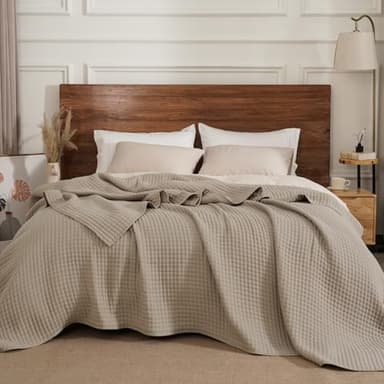 PHF Muslin Blanket King Size-Ultra Soft 50% Lyocell & 50% Cotton Blanket, Lightweight Breathable and Moisture Absorption Bedding, Cozy Woven Decor for All Season, 104"x90", Light Tan - Image 6