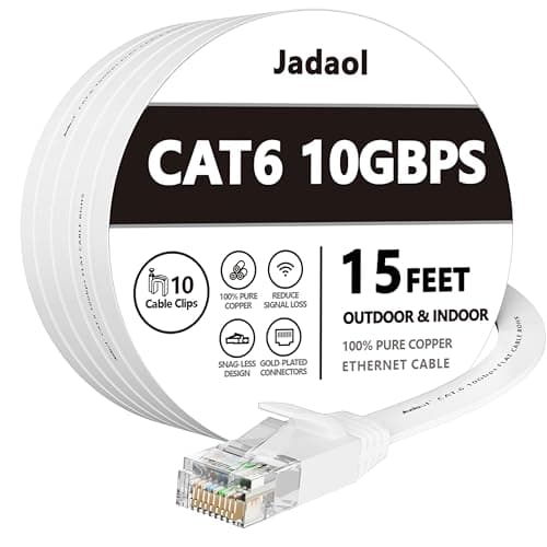 Jadaol Cat 6 Ethernet Cable 15 ft, Outdoor & Indoor 10Gbps Support Cat8 Cat7 Network, Flat RJ45 Internet LAN Computer Patch Cable for Router, Modem, Switch, Gaming Consoles, Streaming Devices, White - Image 1
