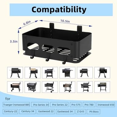 Storage Bin for Traeger Grills,Side Basket,Torage Container Suitable for Traeger Ironwood 650 885,Pro Series 22 34,Pro D2 575 780,Z-Grills,Pit Boss,Traeger Grill Accessories Storage Shelf with 3 hooks - Image 2