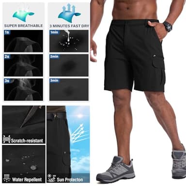 Jessie Kidden Mens Outdoor Casual Expandable Waist Lightweight Water Resistant Quick Dry Fishing Hiking Shorts #6222-Black,32 - Image 5