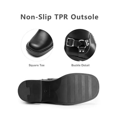 DREAM PAIRS Women's Knee High Boots Side Zipper Motorcycle Boots Square Toe Chunky Low Heel Fashion Buckles Biker Riding Boots,Size 8.5,Black-Pu,SDKB2412W - Image 4