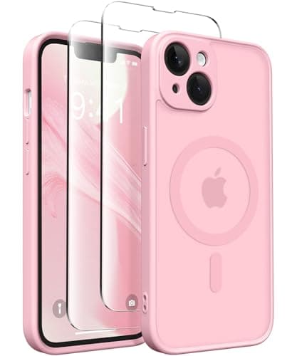 CAPRARO Magnetic for iPhone 14 Case, [Compatible with MagSafe] [Full Camera Protection] Shockproof Protective Slim Translucent Matte Phone Case for iPhone 14 6.1'', Peach Pink - Image 1