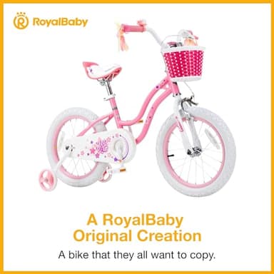 RoyalBaby Stargirl Kids Girls Bike Bicycle with Basket Training Wheels Kickstand 16 Inch Pink - Image 4