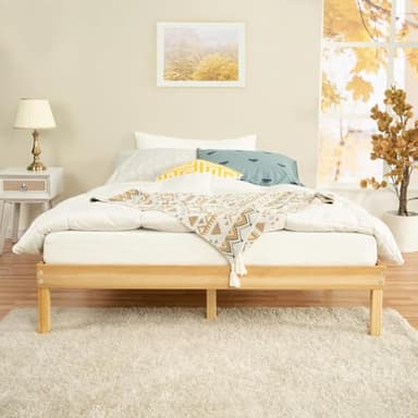 Minimalist Queen Solid Pine Wood Bed Frame with Japanese-Inspired Design, 9.7-Inch Underbed Storage No Box Spring Needed, Low-Profile 300 lb Capacity for Serene Durable Living Spaces, Natural - Image 2