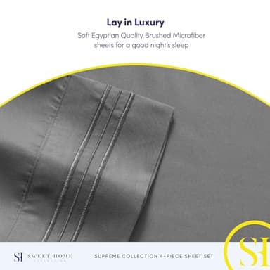 RV Queen Bed Sheets - Breathable Luxury Sheets with Full Elastic & Secure Corner Straps Built In - 1800 Supreme Collection Extra Soft Deep Pocket Bedding Set, Sheet Set, RV Short Queen, Gray - Image 6