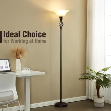 Torchiere Floor Lamp for Living Room, LED Standing Reading Light for Bedroom with Glass Shade for Living Room Corner Bedroom Home Office,Bulbs Included (Yellow Lampshade, Glass 1 Head) - Image 7